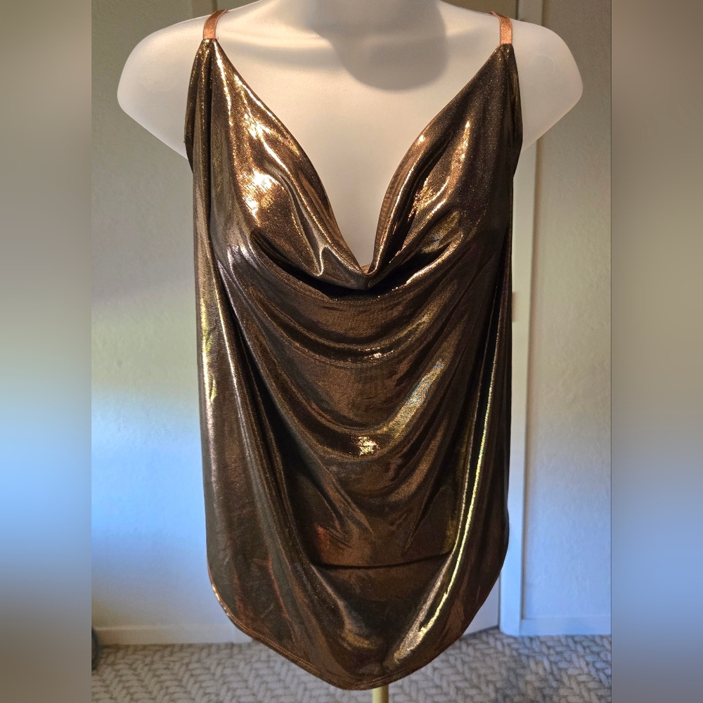 Torrid Shimmering Liquid Bronze Cowl Neck Camisole